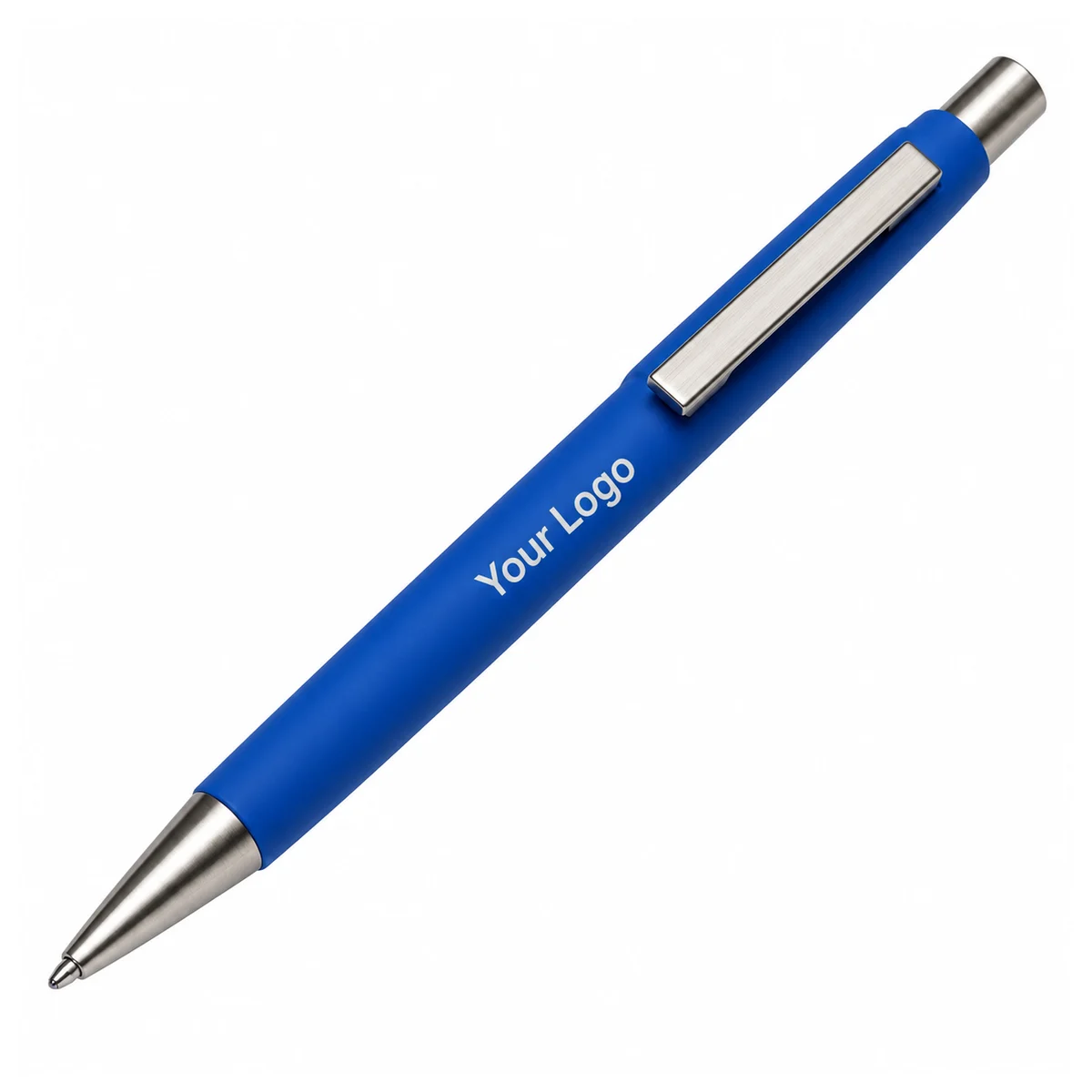 Blue Premium Steel Pen with Silver-Tone Trim - view 2
